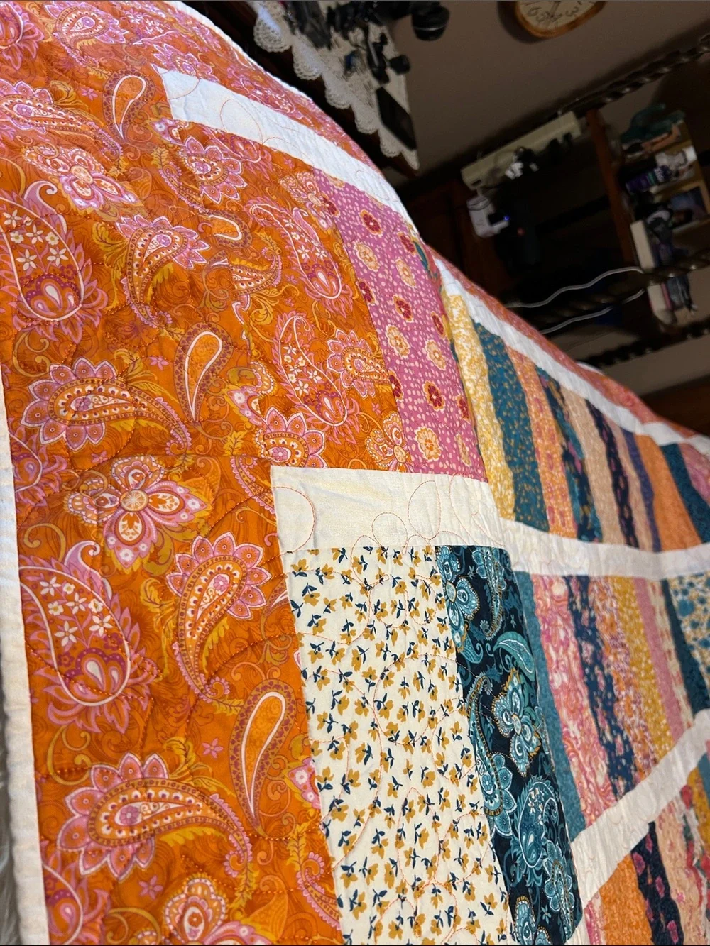 ONE OF A KIND - HANDCRAFTED Multicolor Quilt Floral & Paisley